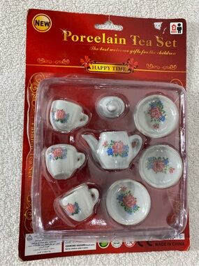Vintage Happy Time Mini Porcelain Tea Set Toy Rose Floral Dollhouse Scale NWT